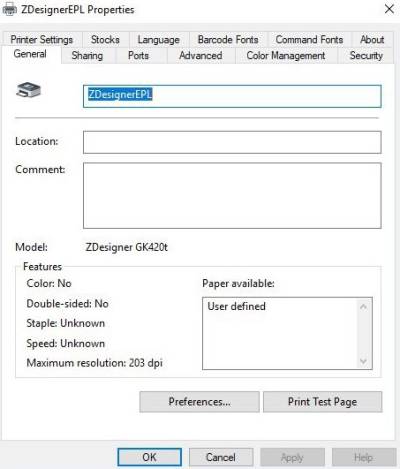 Printer Properties